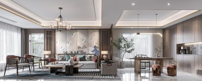 新中式客餐厅3D模型下载